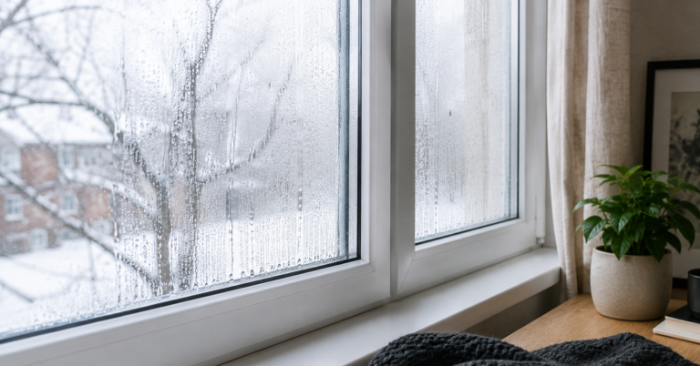 Modern basement apartment with a dehumidifier reducing indoor humidity