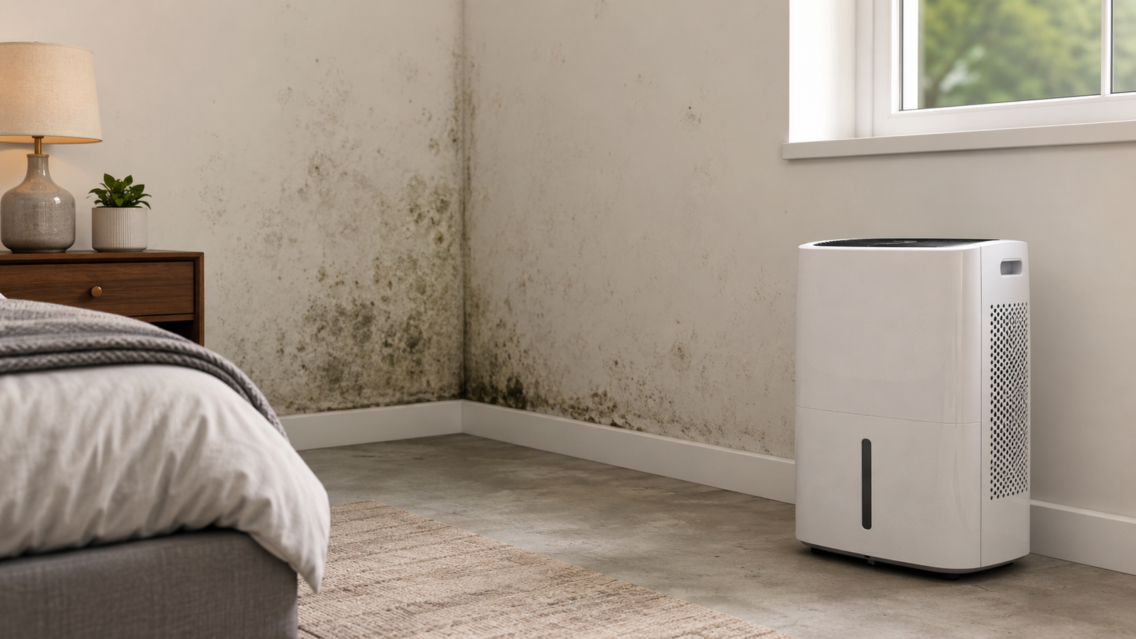 Can a dehumidifier help with mold on walls in a damp bedroom or basement
