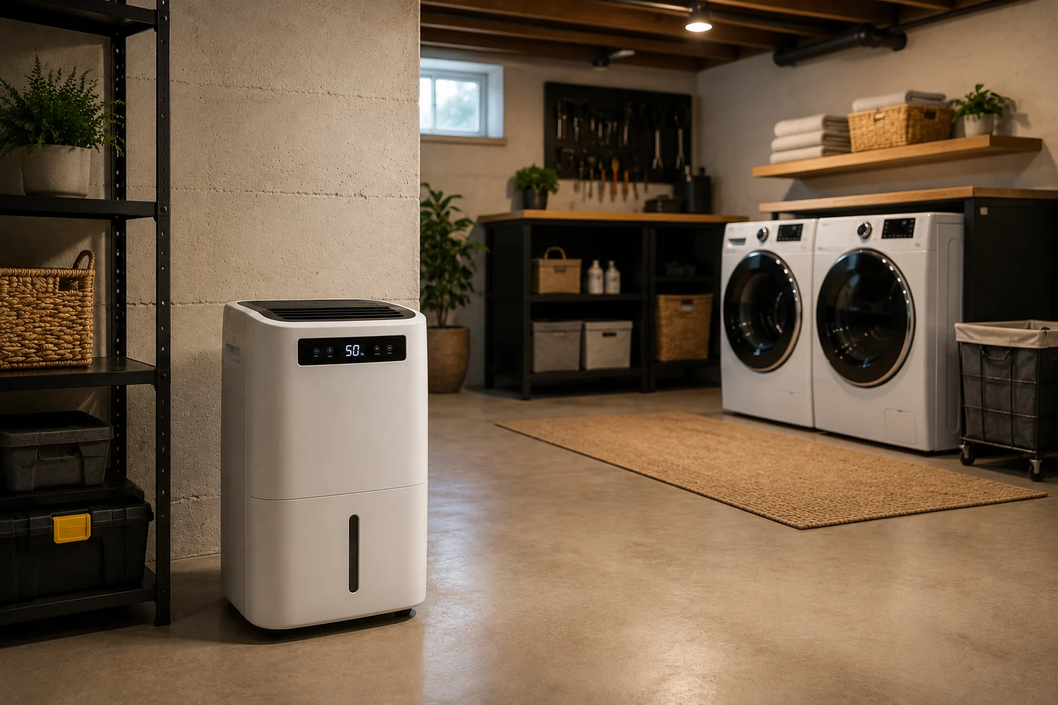 Editorial home dehumidifier category image in a bright, calm interior
