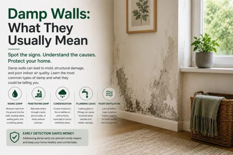 Interior damp wall showing subtle discoloration from repeated moisture
