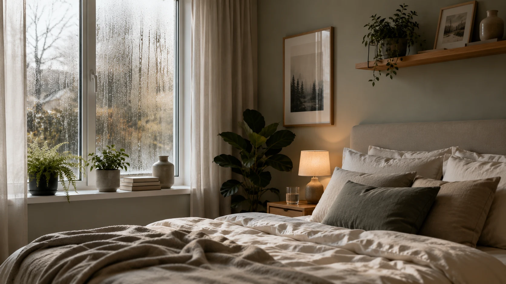 Musty bedroom with window condensation and trapped indoor humidity
