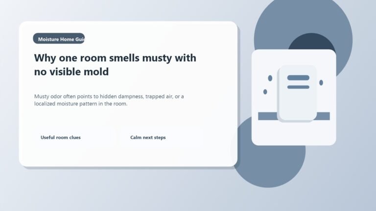 Musty room with no visible mold and possible hidden moisture near the window