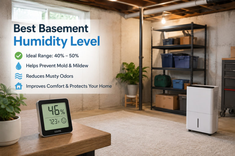 Digital hygrometer showing the best basement humidity level