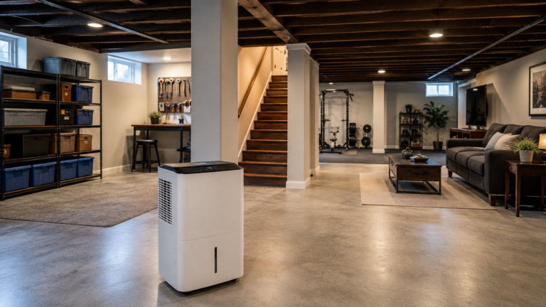 Choosing the right size dehumidifier for a basement based on room size and moisture levels