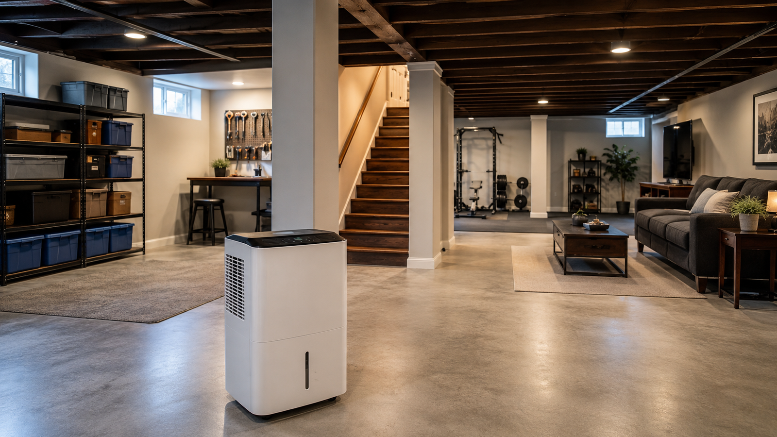 Choosing the right size dehumidifier for a basement based on room size and moisture levels