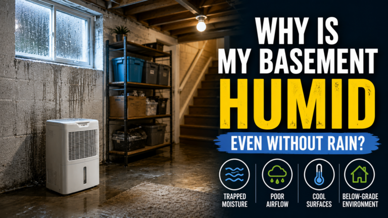 Why is my basement humid even without rain because of trapped moisture, condensation, and poor airflow