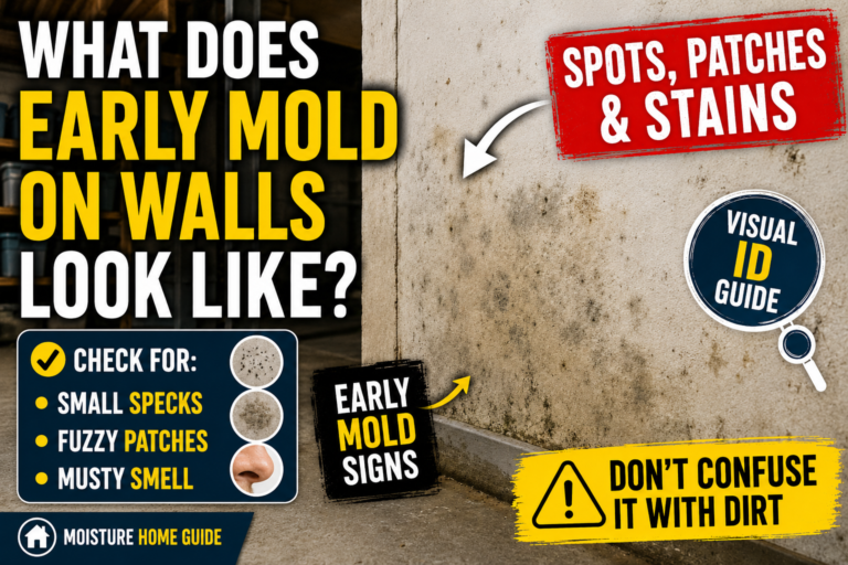 Early mold signs on a wall showing small specks, fuzzy patches, and stains