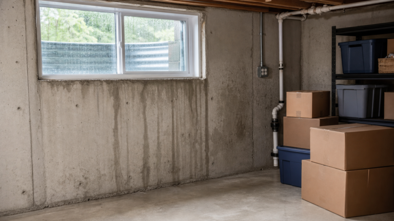 Basement that smells musty after rain because of moisture and damp materials